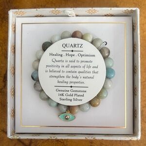 Quartz Gemstone Bracelet with Gold Plated Evil Eye Charm